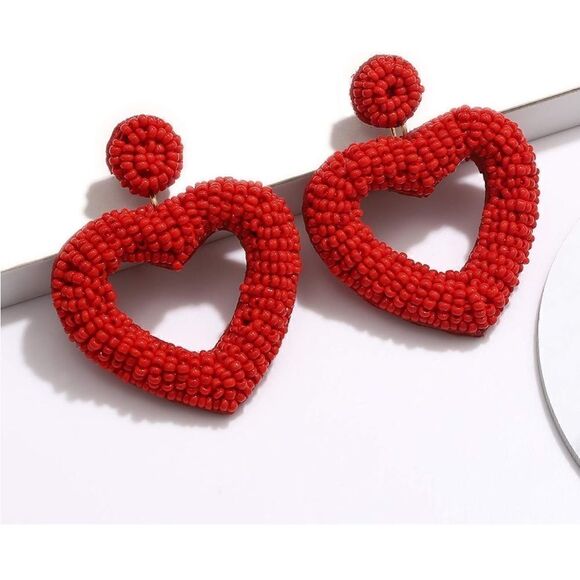 Beaded Heart Dangle Earrings ❤️ - Picture 4 of 6